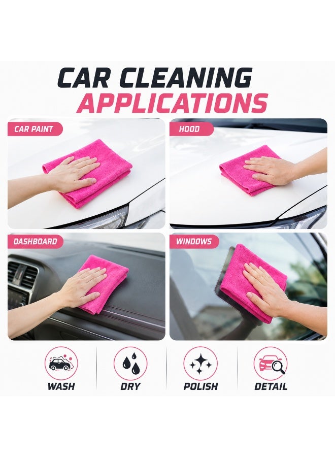 Car Drying Microfiber Towel 60x30 cm – Ultra Thick Absorbent, Scratch-Free & Lint-Free Auto Detailing Cloth for Car Wash, Pink - Image 5
