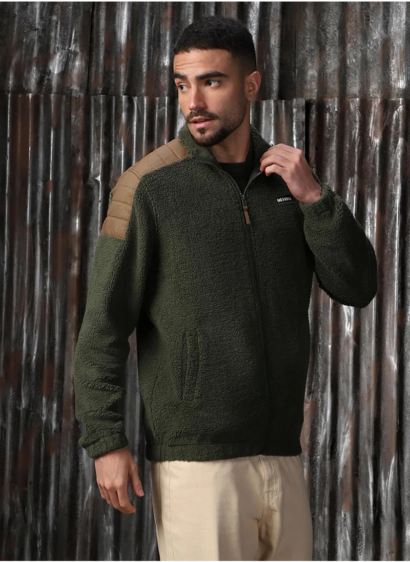هاي ستار Men's Green 100% Polyester Printed Oversized Sweatshirt