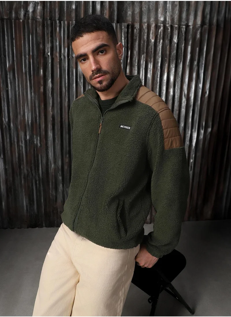 هاي ستار Men's Green 100% Polyester Printed Oversized Sweatshirt