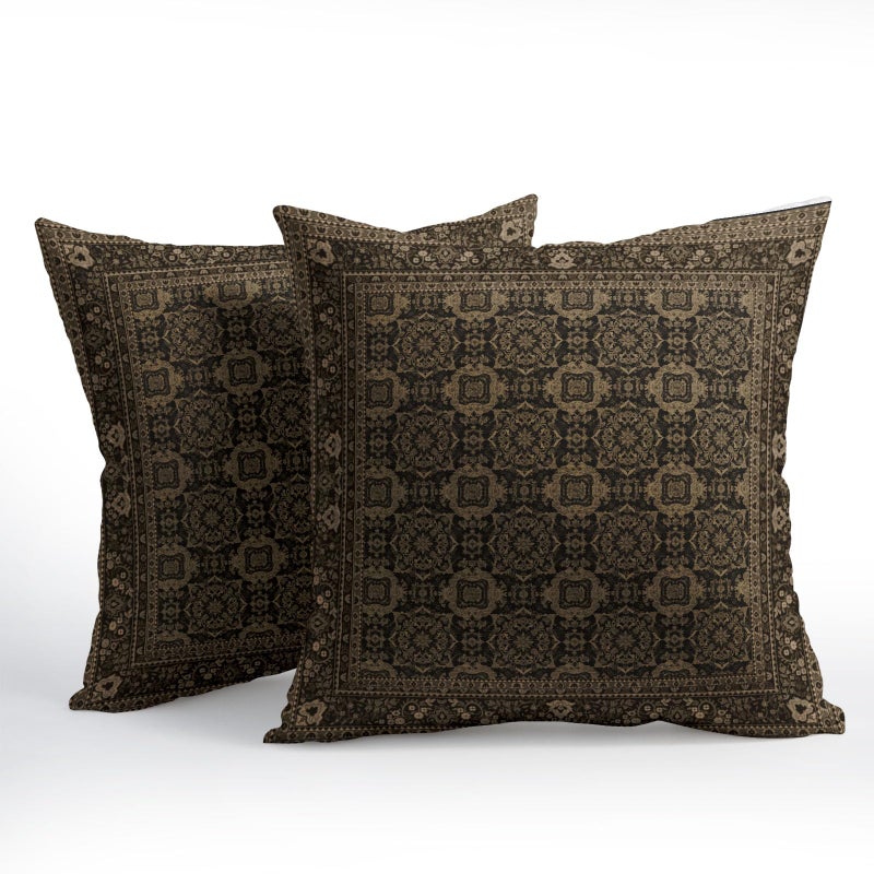 Sweetshow Brown Antique Tabriz Rug Print Pillow Covers 18x18 Inches Retro Turkish Throw Pillow Case Set of 2 Vintage Floral Block Print Pillows Cotton Linen Cushion Cover for Home Couch Sofa Livingroom - Image 2