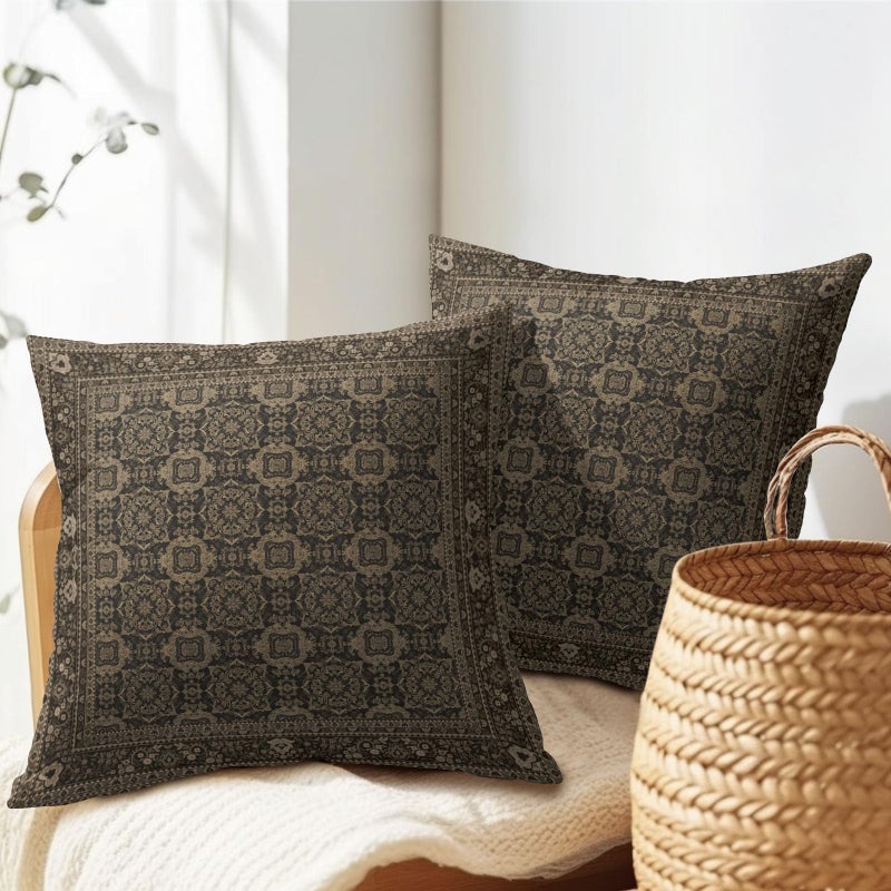 Sweetshow Brown Antique Tabriz Rug Print Pillow Covers 18x18 Inches Retro Turkish Throw Pillow Case Set of 2 Vintage Floral Block Print Pillows Cotton Linen Cushion Cover for Home Couch Sofa Livingroom - Image 5