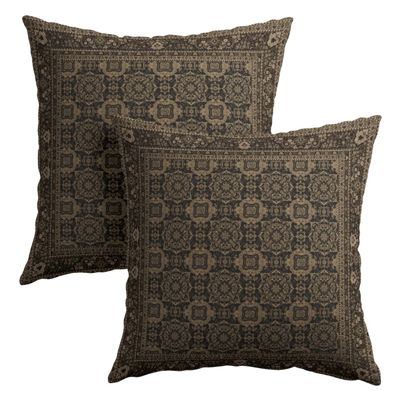 Sweetshow Brown Antique Tabriz Rug Print Pillow Covers 18x18 Inches Retro Turkish Throw Pillow Case Set of 2 Vintage Floral Block Print Pillows Cotton Linen Cushion Cover for Home Couch Sofa Livingroom - Image 1