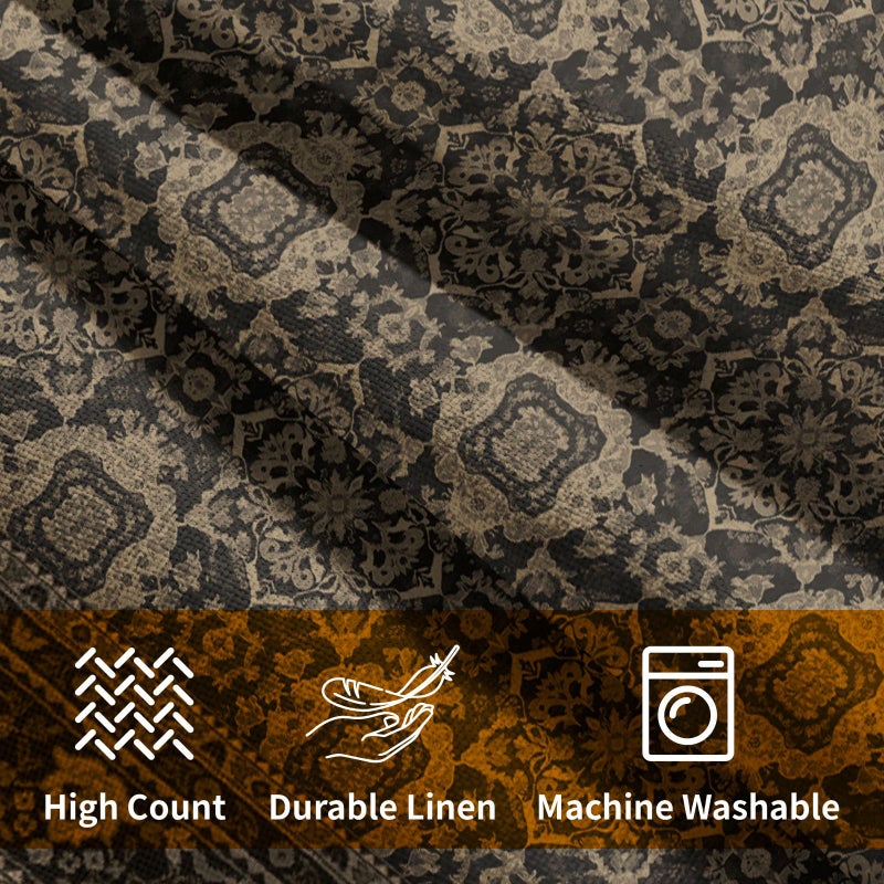 Sweetshow Brown Antique Tabriz Rug Print Pillow Covers 18x18 Inches Retro Turkish Throw Pillow Case Set of 2 Vintage Floral Block Print Pillows Cotton Linen Cushion Cover for Home Couch Sofa Livingroom - Image 4