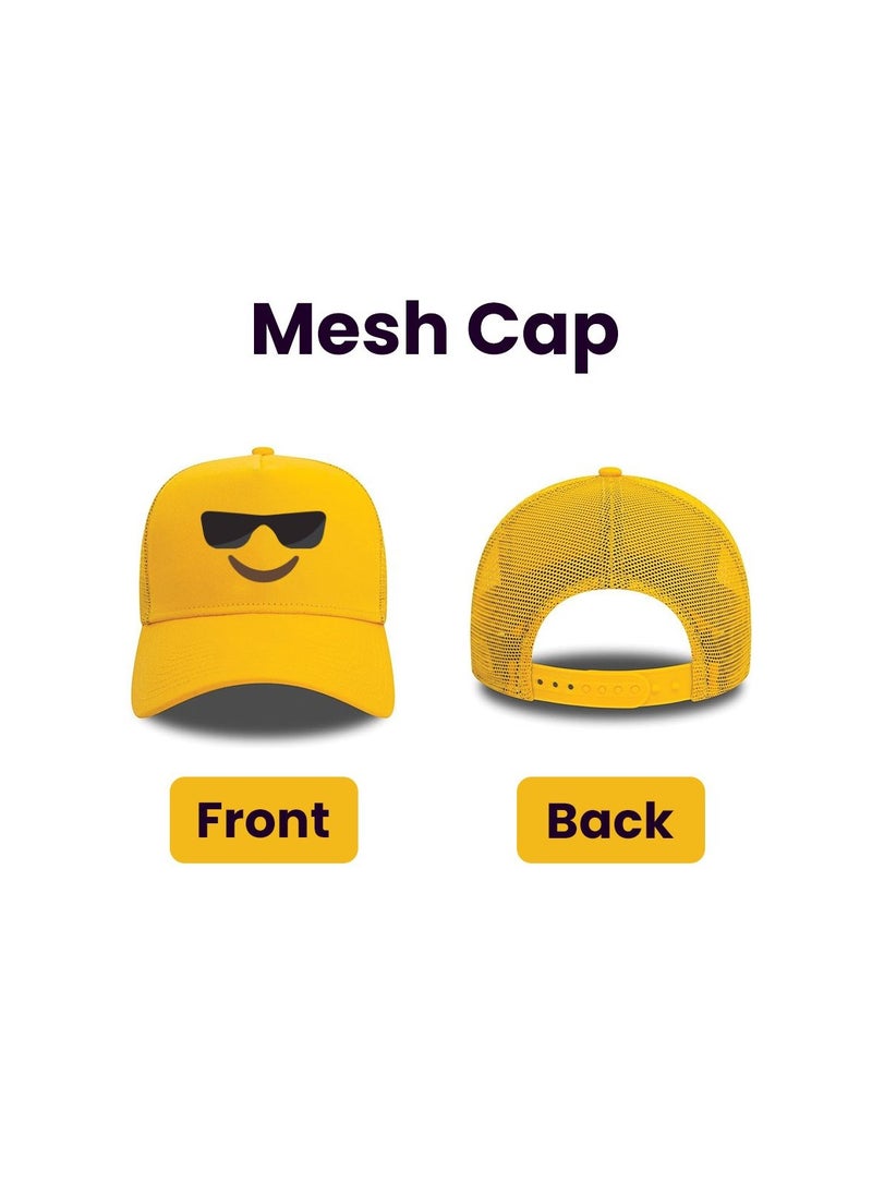 PRINTSHOP4ME - Kids Yellow Smiley Face Pack Of 2 T-Shirt And Cap Combo–Unisex Round Neck Short Sleeve Cotton T-Shirt - Image 1