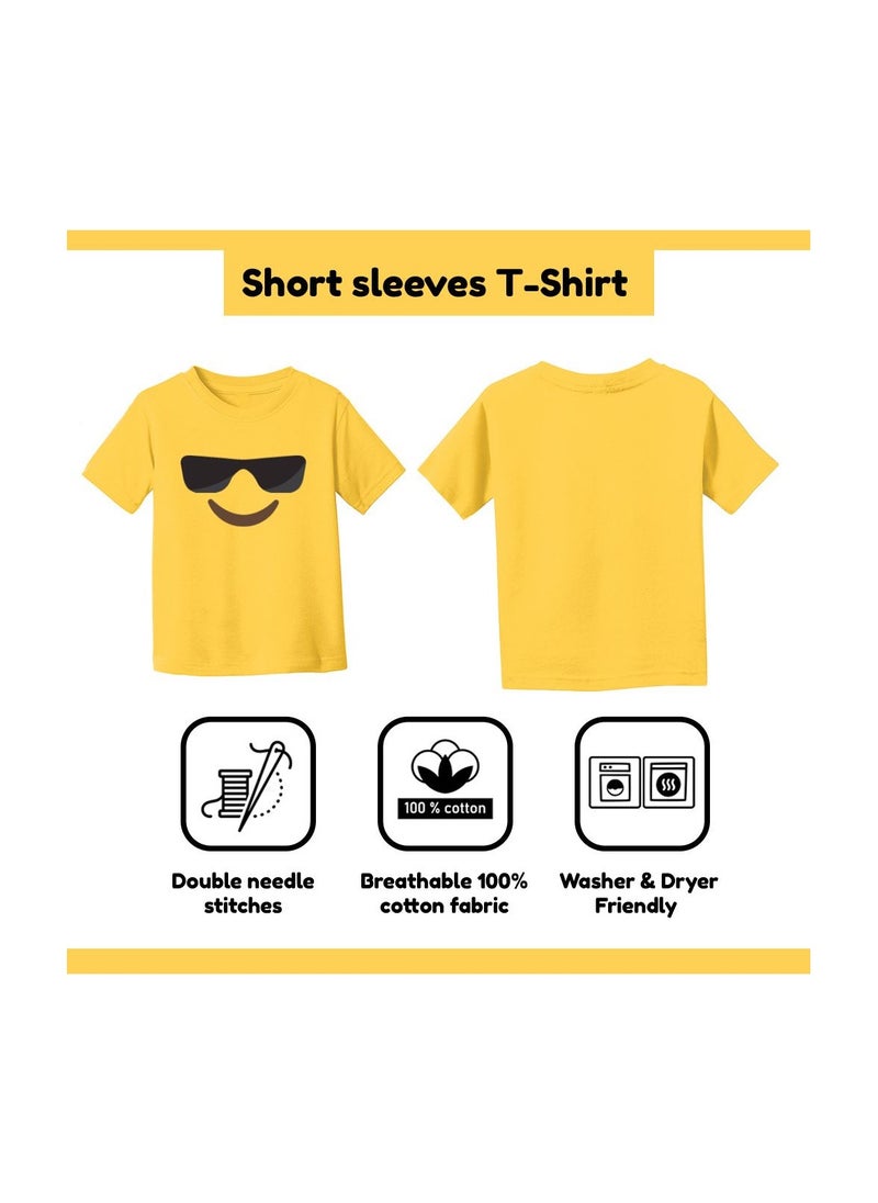PRINTSHOP4ME - Kids Yellow Smiley Face Pack Of 2 T-Shirt And Cap Combo–Unisex Round Neck Short Sleeve Cotton T-Shirt - Image 1