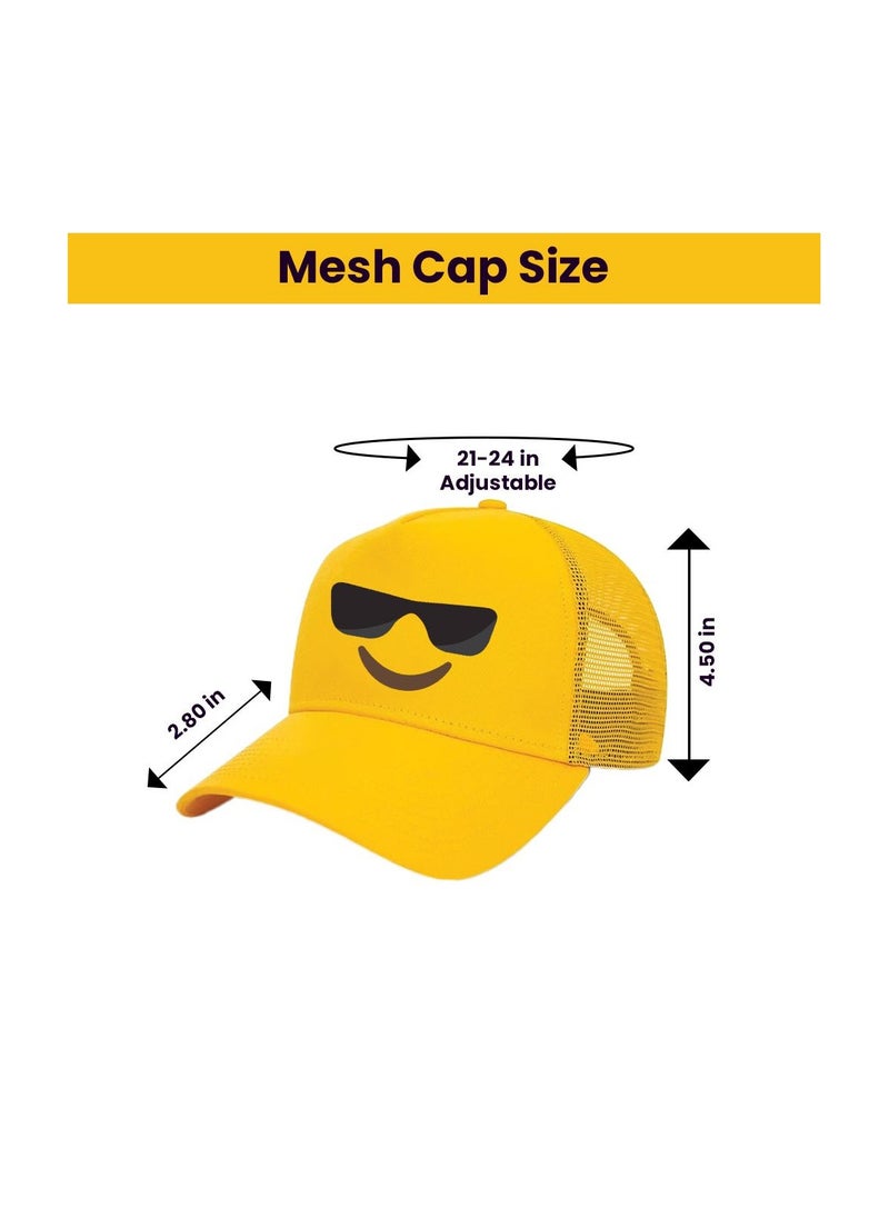 PRINTSHOP4ME - Kids Yellow Smiley Face Pack Of 2 T-Shirt And Cap Combo–Unisex Round Neck Short Sleeve Cotton T-Shirt - Image 1