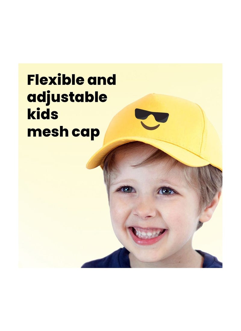 PRINTSHOP4ME - Kids Yellow Smiley Face Pack Of 2 T-Shirt And Cap Combo–Unisex Round Neck Short Sleeve Cotton T-Shirt - Image 1