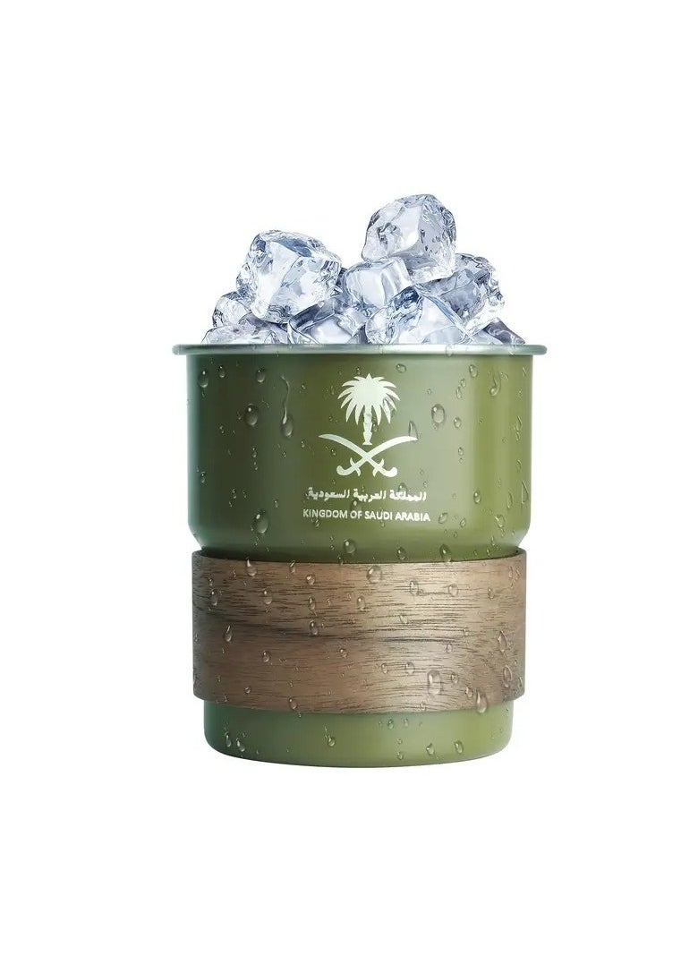 ELLEGLAM 304 Stainless Steel Cold Drink Mug - Saudi Logo Design, Portable Coffee Mug for Hot and Cold Drinks, Includes Straw and Heat Resistant Lid for Home and Outdoor Camping (Army Green, 300ml)  - Image 1