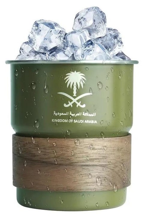 304 Stainless Steel Coffee Mug 300ml – Arabic Style Saudi Logo, Leakproof Lid & Straw, Double Wall Travel Cup for Hot & Cold Drinks, Reusable Portable Thermo Mug for Home Office & Outdoor (Army Green)