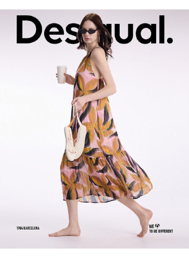 DESIGUAL tropical Floral Print Adjustable Spaghetti Strap Shirred Dress - Spring Summer 2025 Collection - Image 1