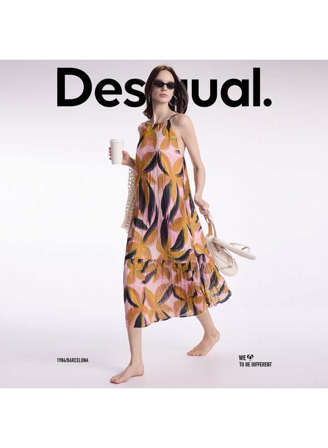 DESIGUAL tropical Floral Print Adjustable Spaghetti Strap Shirred Dress - Spring Summer 2025 Collection - Image 5