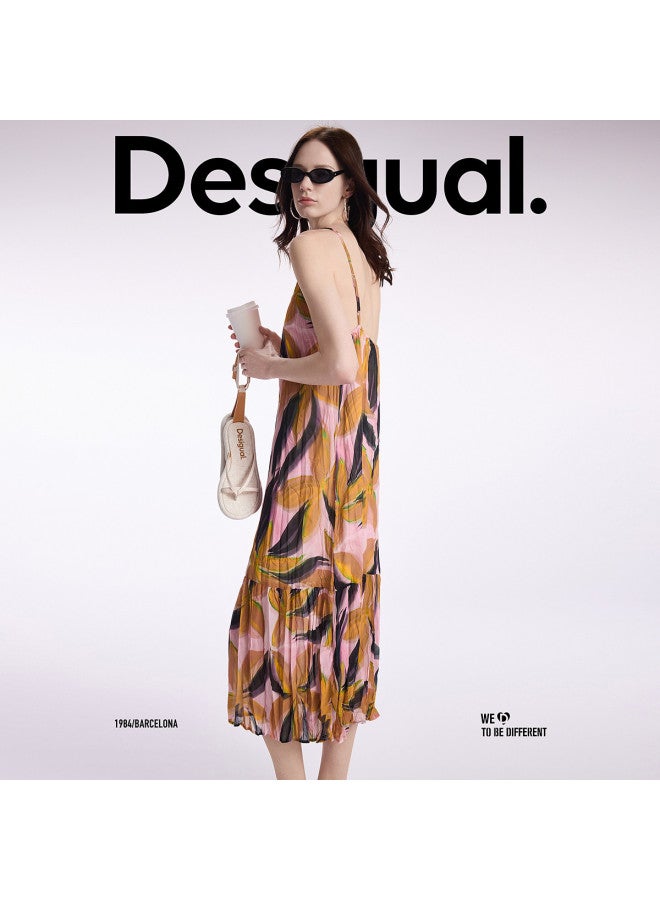 DESIGUAL tropical Floral Print Adjustable Spaghetti Strap Shirred Dress - Spring Summer 2025 Collection - Image 4