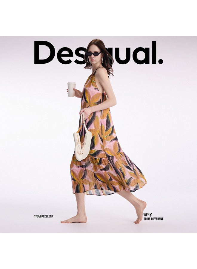 DESIGUAL tropical Floral Print Adjustable Spaghetti Strap Shirred Dress - Spring Summer 2025 Collection - Image 2