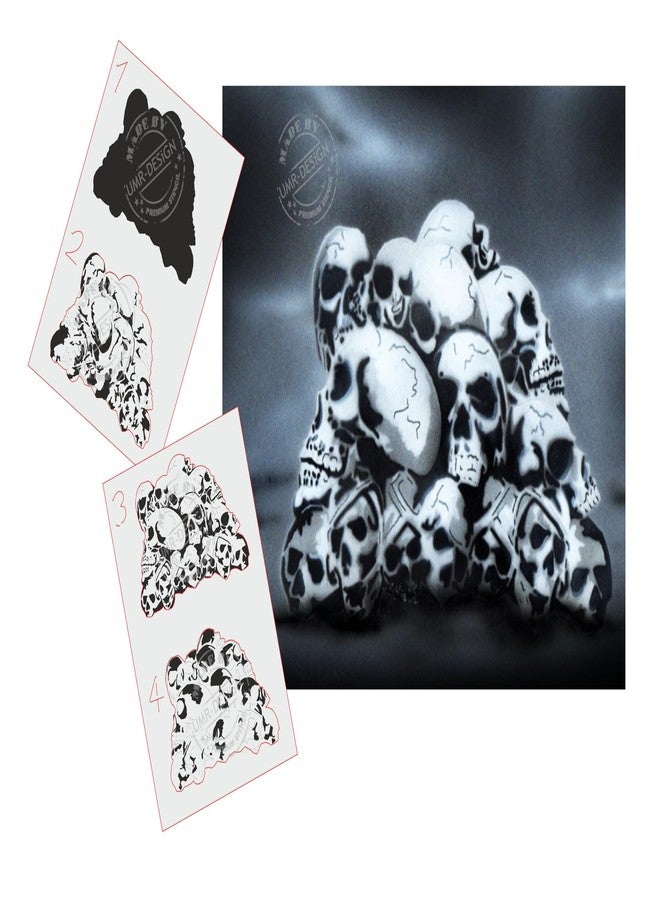 يو إم أر-ديزاين استنسل رسم جمجمة كومة من تصميم UMR-Design AS-149، خطوة بخطوة، مقاس متوسط - Image 1