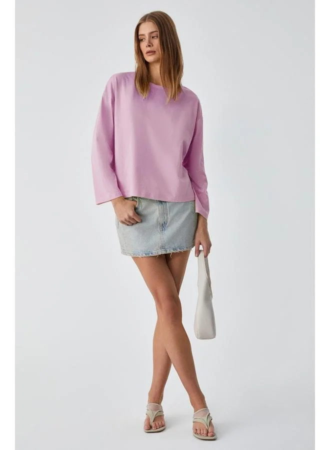 Grimelange BASIL Women's Oversized 100% Organic Cotton Knit Long Sleeve Pink T-Shirt.