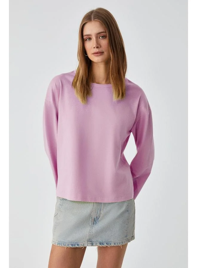 Grimelange BASIL Women's Oversized 100% Organic Cotton Knit Long Sleeve Pink T-Shirt.