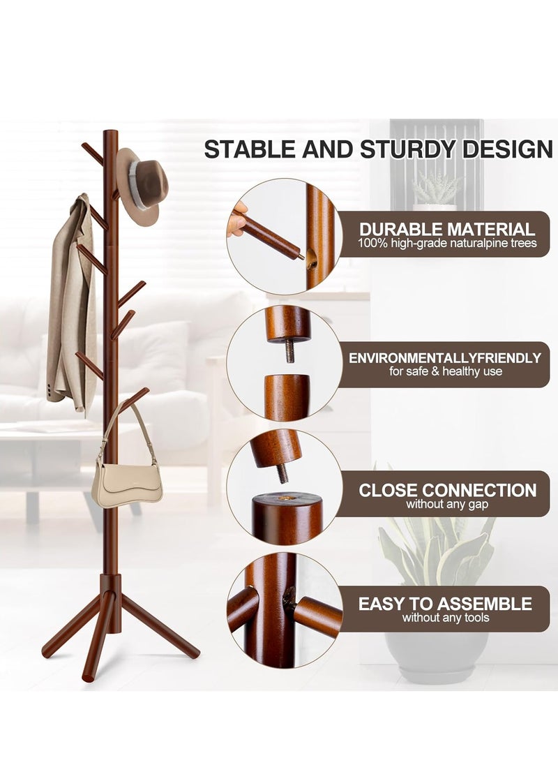 Generic - Coat Rack, Freestanding Coat Rack with 8 Hooks and 3 Adjustable Size Tree Coat Racks for Bedroom, Hallway, Entrance, Office, for Hats, Coats, Scarves, Handbags(Walnut) - Image 1