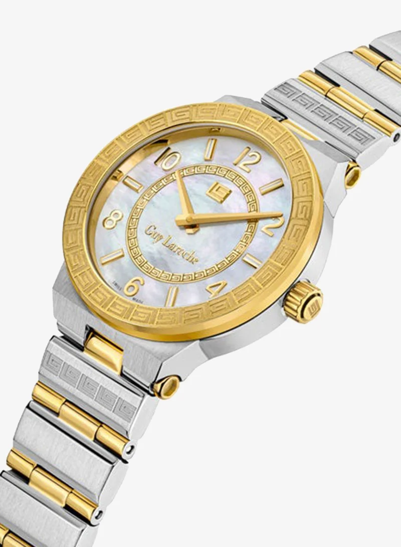 Guy Laroche Sacha 32mm Ladies Swiss Quartz Watch with White Mother-of-Pearl Dial, Dual-Toned Stainless Steel Bracelet & Sapphire Glass