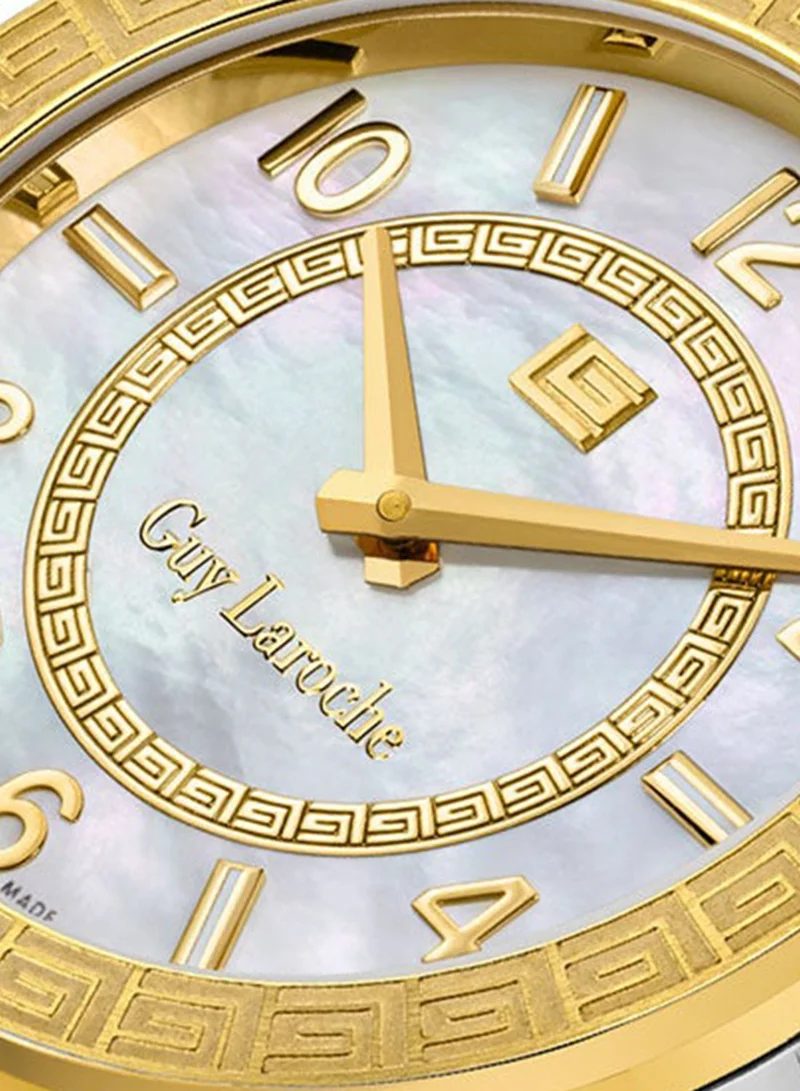 Guy Laroche Silver / Gold Plated Sacha 32mm Ladies Swiss Quartz Watch with White Mother-of-Pearl Dial, Dual-Toned Stainless Steel Bracelet & Sapphire Glass for Women | Best Price UAE