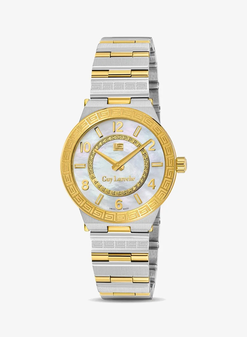 Guy Laroche Sacha 32mm Ladies Swiss Quartz Watch with White Mother-of-Pearl Dial, Dual-Toned Stainless Steel Bracelet & Sapphire Glass