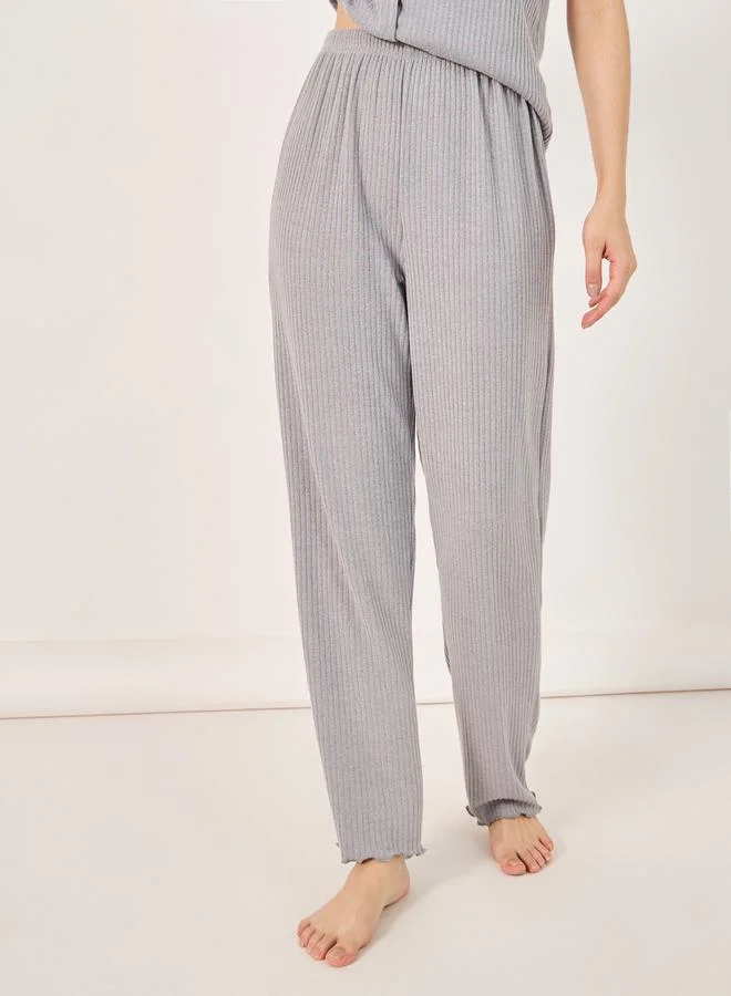 Styli Styli Brushed Rib Lettuce Edge Shirt and Pyjama Set