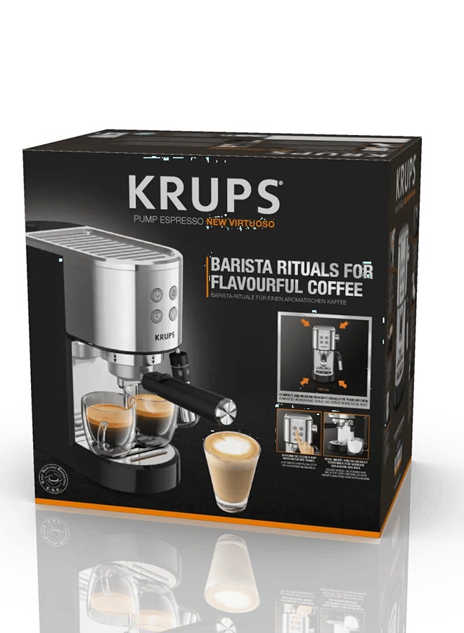 KRUPS Virtuoso + Pump Espresso Machine | Sleek Compact Design | Auto Flow-Stop | Espresso and Cappuccino Maker | XP444CM0 1 L 1350 W XP444CM0 Stainless Steel - Image 4