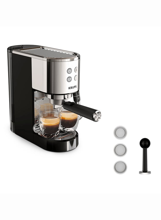 KRUPS Virtuoso + Pump Espresso Machine | Sleek Compact Design | Auto Flow-Stop | Espresso and Cappuccino Maker | XP444CM0 1 L 1350 W XP444CM0 Stainless Steel - Image 1