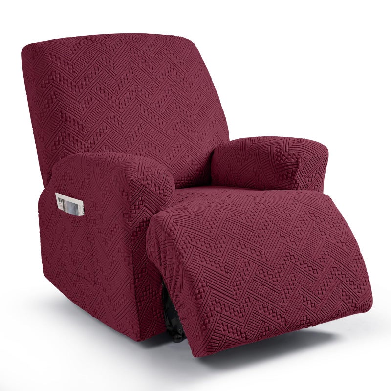 Ruaozz Recliner Sofa Covers Recliner Chair Covers Recliner Covers for Reclining Chair with Pockets Washable Furniture Protector with Elastic Bottom 1 Seater Wine