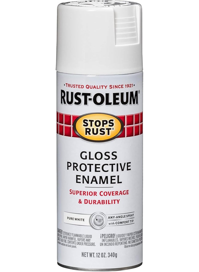 RUST-OLEUM Stops Rust Protective Gloss Enamel Spray Paint, Pure White, 340g - Image 1