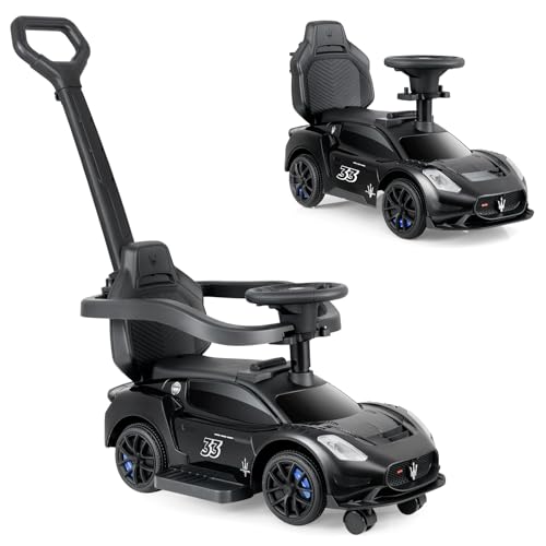 INFANS 3 in 1 Push Car for Toddlers Licensed Maserati Baby Stroller Sliding Walking Car with Push Handle Horn Music Underneath Storage FoottoFloor Ride on Toys for Boys Girls Black - Image 1