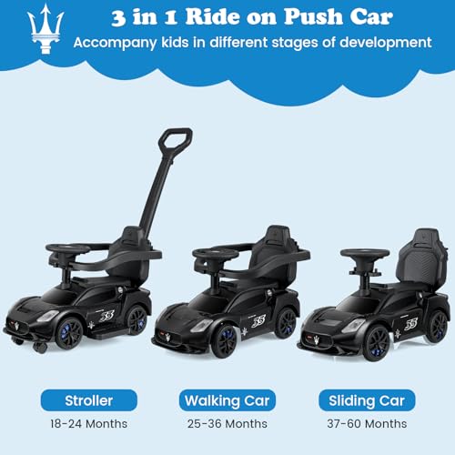 INFANS 3 in 1 Push Car for Toddlers Licensed Maserati Baby Stroller Sliding Walking Car with Push Handle Horn Music Underneath Storage FoottoFloor Ride on Toys for Boys Girls Black - Image 5