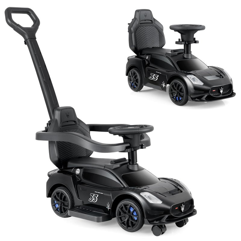 INFANS 3 in 1 Push Car for Toddlers Licensed Maserati Baby Stroller Sliding Walking Car with Push Handle Horn Music Underneath Storage FoottoFloor Ride on Toys for Boys Girls Black - Image 3