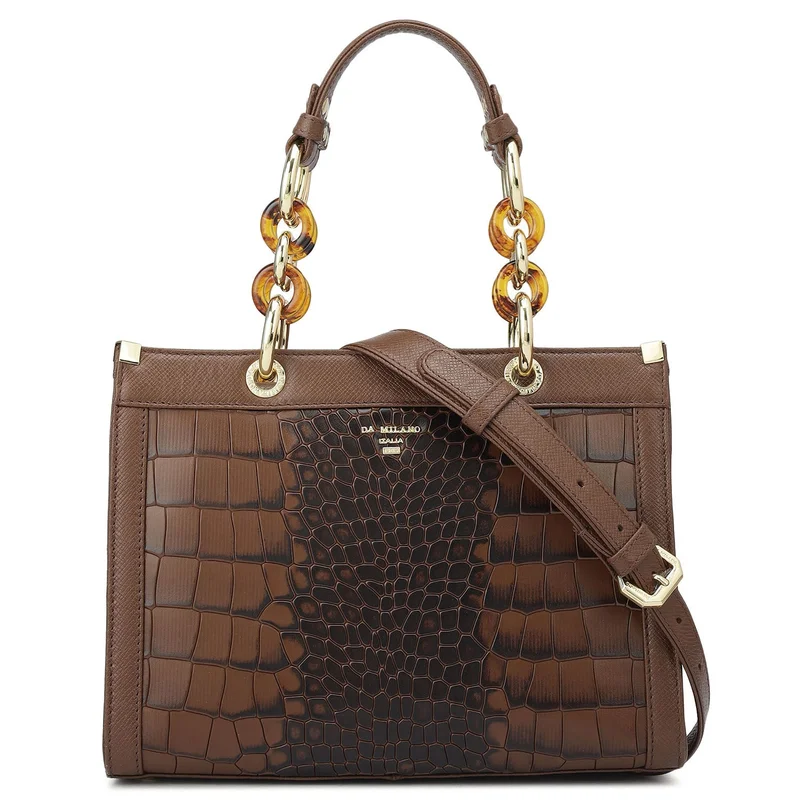 دا ميلانو Genuine Leather Brown Satchel Bag