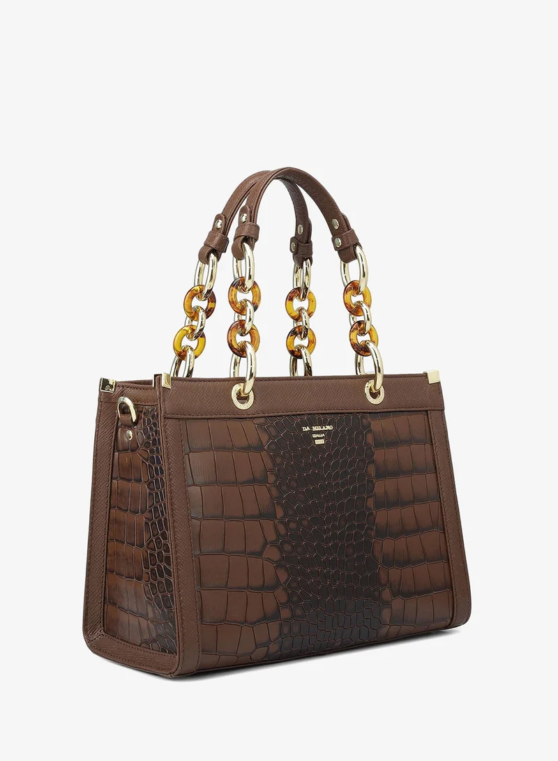 دا ميلانو Genuine Leather Brown Satchel Bag