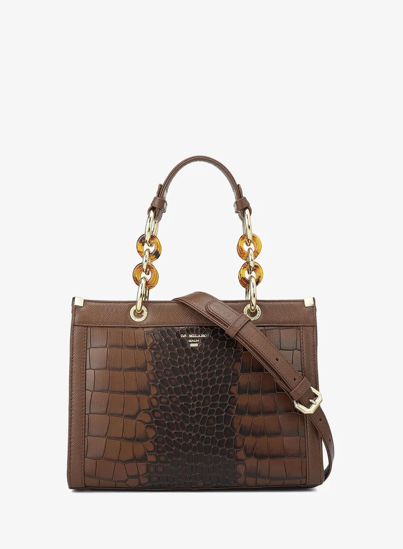 دا ميلانو Genuine Leather Brown Satchel Bag