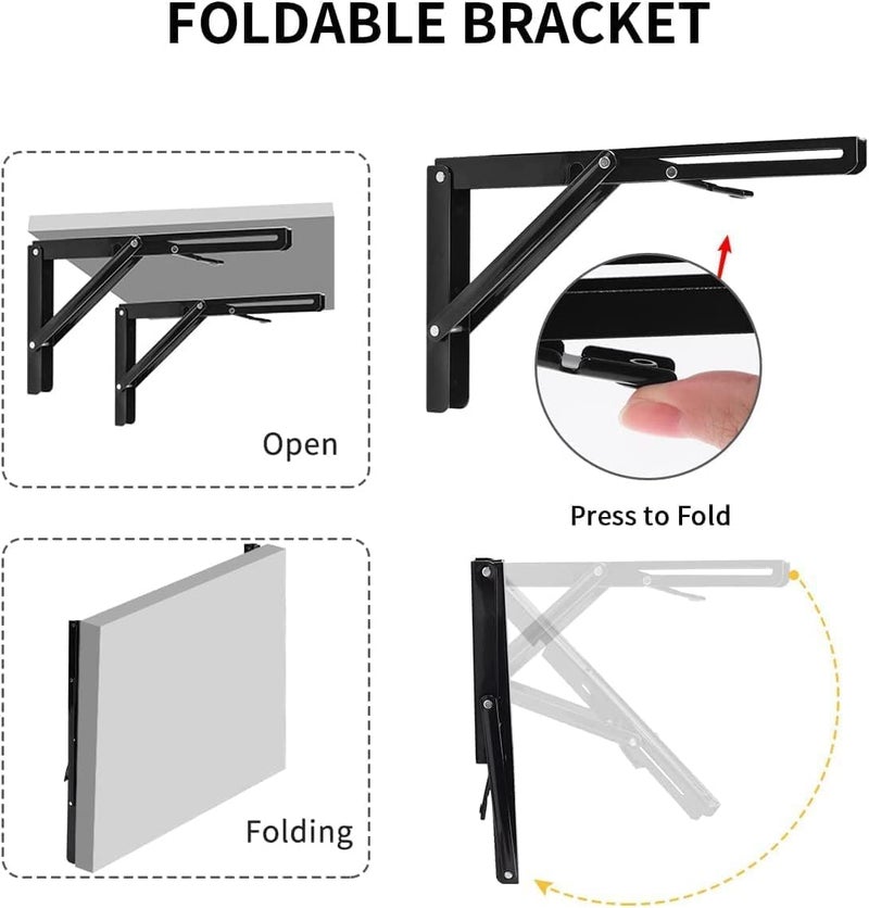 Defflo 16 Inch Folding Shelf Brackets, 40cm Heavy Duty Collapsible Shelf Bracket, Black DIY L Bracket for Workbench Folding Table Hinge, Max Load: 330lb, (1-Pair) (16-Inch) - Image 5