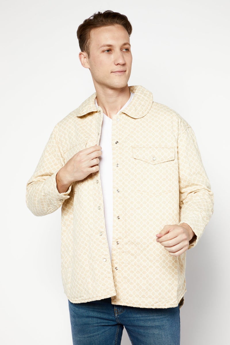 RIVER ISLAND Men Textured Jacket Shirt, Beige  - Image 1
