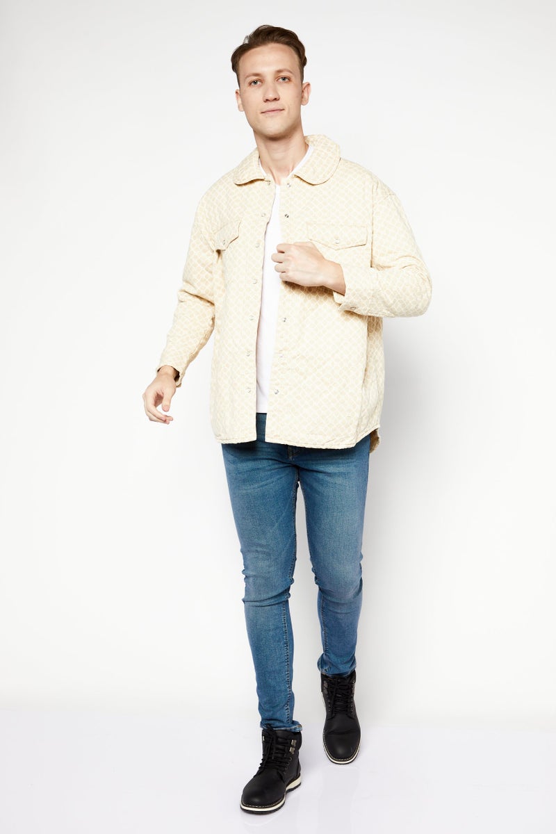 RIVER ISLAND Men Textured Jacket Shirt, Beige  - Image 3