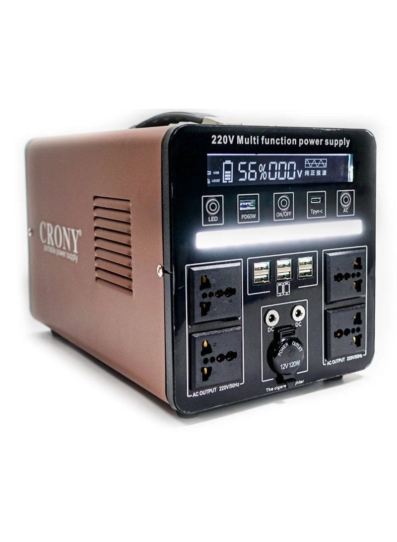 كروني محطة طاقة محمولة CRONY MP7-1200W. محطة طاقة خارجية مزودة ببطارية عالية السعة 720 واط/ساعة، وقدرة خرج 1200 واط، ومنافذ طاقة متعددة، وشاشة LED مدمجة. تضمن ميزات الحماية المتعددة استخدامًا آمنًا. مولد كهربائي للتخييم في الهواء الطلق/المركبات الترفيهية/الاستخدام المنزلي. - Image 1