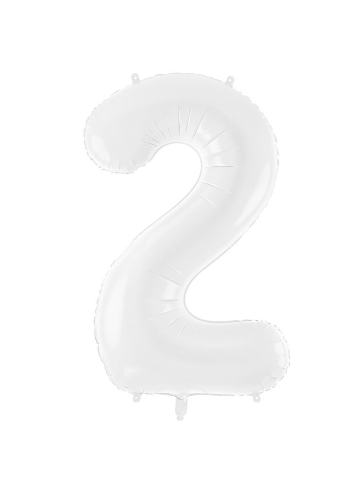 PartyDeco 39 Inch White Number 2 Foil Balloon - Image 1