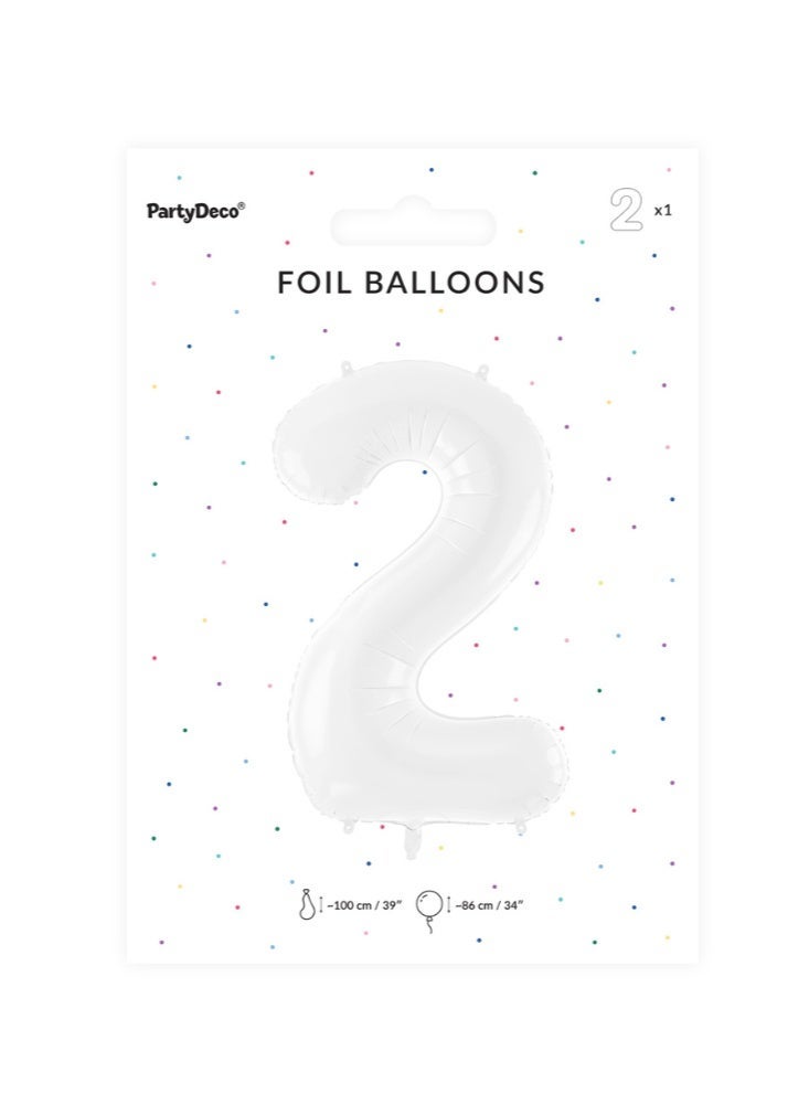 PartyDeco 39 Inch White Number 2 Foil Balloon - Image 2