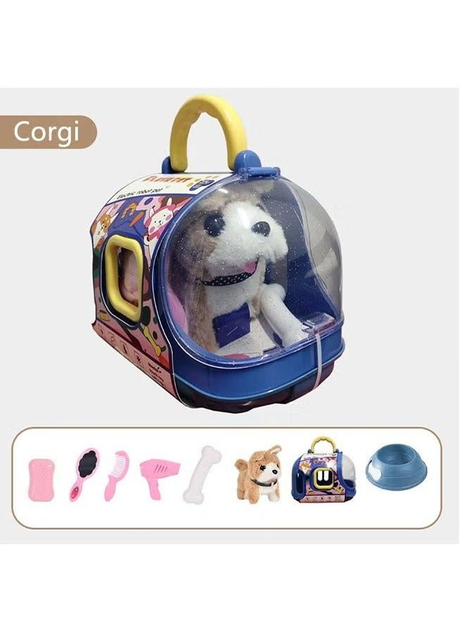 BLOOMING TIME Furry Children's Toys, Cute Pet Dogs, Walking Calls With Dog Cages, Electronic Toys, Interactive Birthday Gifts For Children, Babies, Corgi - Image 1