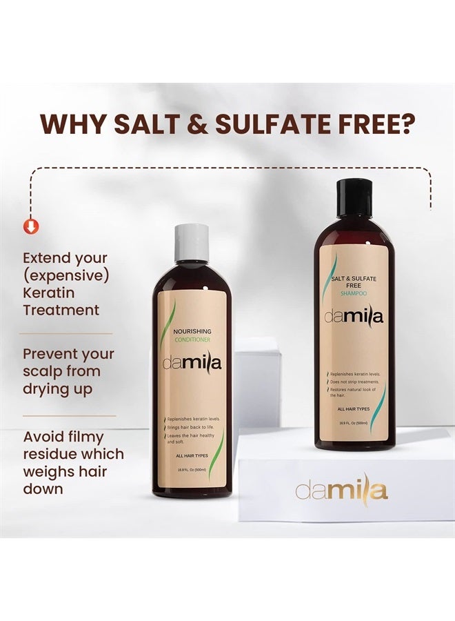 Damila Salt & Sulfate Free Shampoo & Conditioner for Keratin and Color Treated Hair - Professional Keratin Value Pack for Damaged, Frizzy, Curly, Dry & Thin Hair - Shampoo Sin Sal - 33.8 Fl Oz - Image 4
