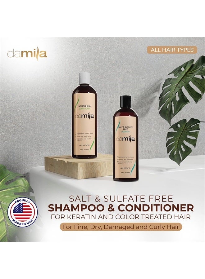 Damila Salt & Sulfate Free Shampoo & Conditioner for Keratin and Color Treated Hair - Professional Keratin Value Pack for Damaged, Frizzy, Curly, Dry & Thin Hair - Shampoo Sin Sal - 33.8 Fl Oz - Image 2