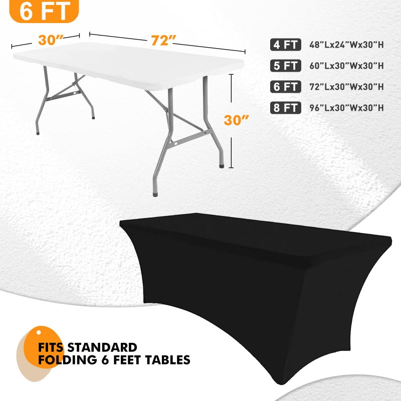 Separo - مفرش طاولة من الألياف اللدنة بطول 6 أقدام باللون الأسود، مفرش طاولة مستطيل مصنوع من نسيج ليكرا قابل للتمدد بطول 6 أقدام وخالي من التجاعيد للحفلات والمعارض التجارية وحفلات الزفاف والكوكتيل قطعتين - Image 2