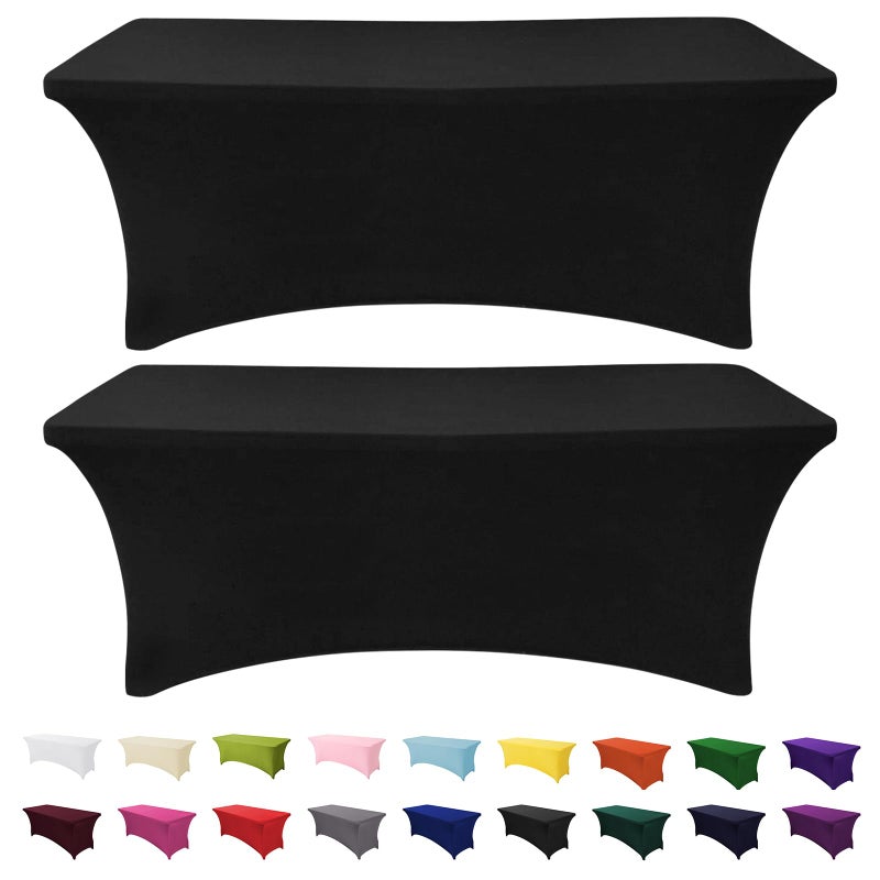 Separo - مفرش طاولة من الألياف اللدنة بطول 6 أقدام باللون الأسود، مفرش طاولة مستطيل مصنوع من نسيج ليكرا قابل للتمدد بطول 6 أقدام وخالي من التجاعيد للحفلات والمعارض التجارية وحفلات الزفاف والكوكتيل قطعتين - Image 1