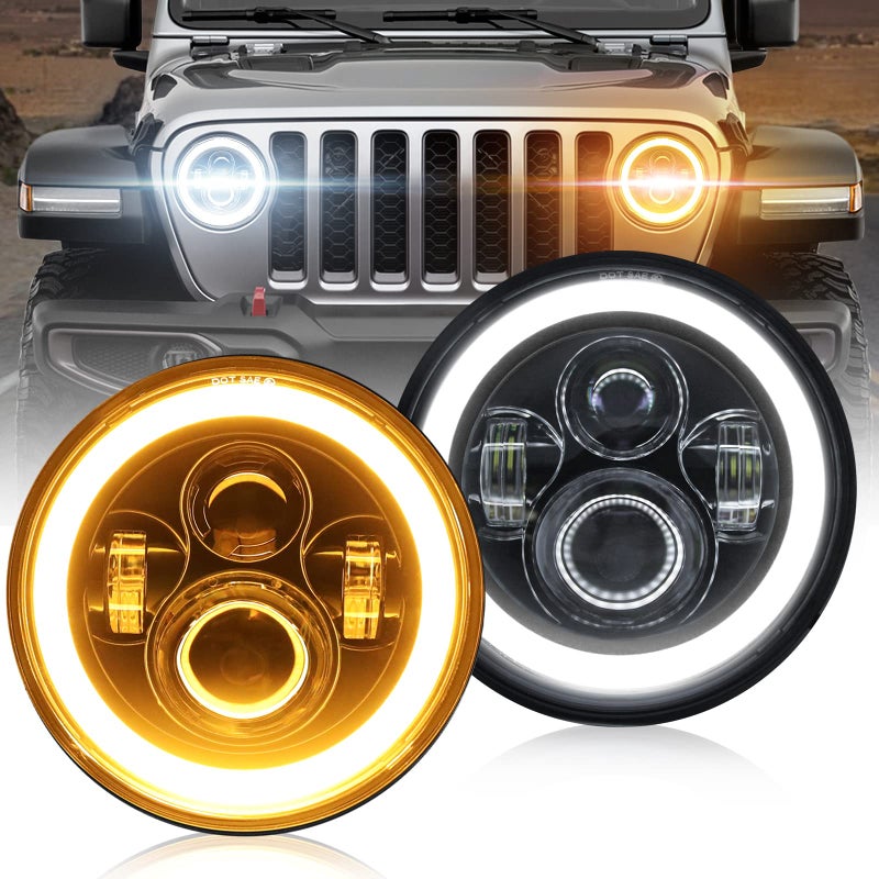 CO LIGHT 7 Inch Led Headlights Halo Angel Eyes DRL Amber Turn Signal Lights DOT Approved H6024 Headlight LED Headlight Offroad Light Angle Eyes Compatible with Wrangler JK TJ LJ Motorcycle