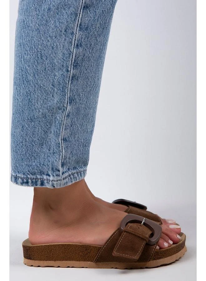 Manijero  Alandra Women's Genuine Leather Single Strap Brown Slippers. for Women | Best Price UAE