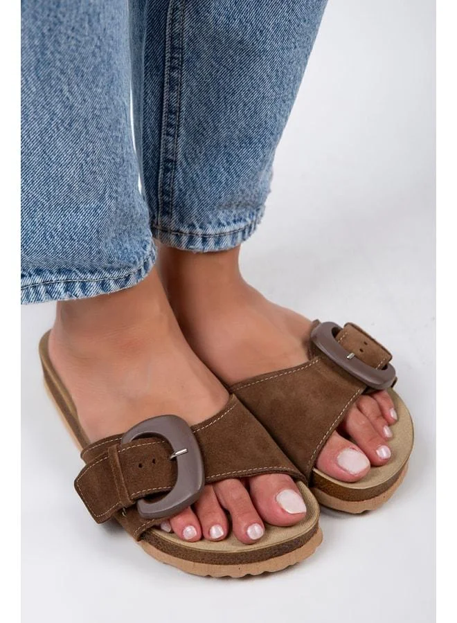 Manijero  Alandra Women's Genuine Leather Single Strap Brown Slippers. for Women | Best Price UAE