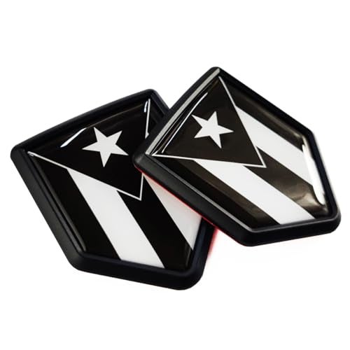 Newperlite Black Puerto Rico Flag Decal Sticker Car Emblem Puerto Rican Flag Car Decoration Accessories Shield for Truck Vehicles Cars 2 Pack - Image 1